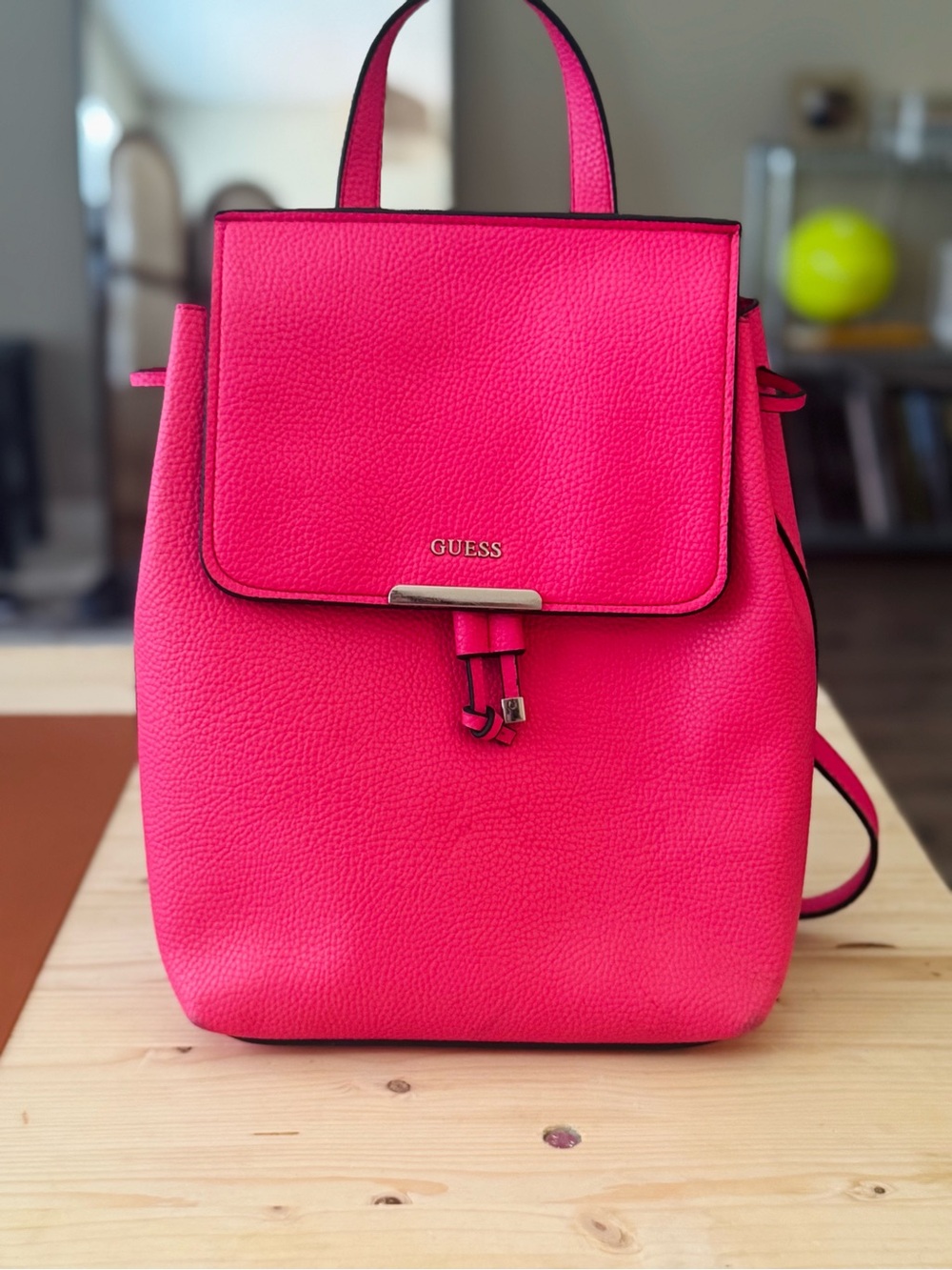 GUESS Hot Pink Pebbled Leather Backpack with Silver Accent